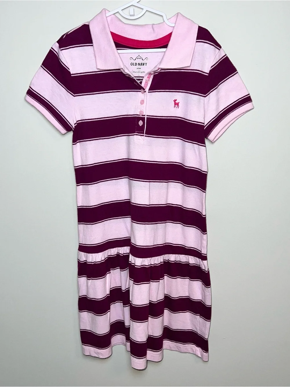 Old Navy Pink & Burgundy Striped Polo Dress